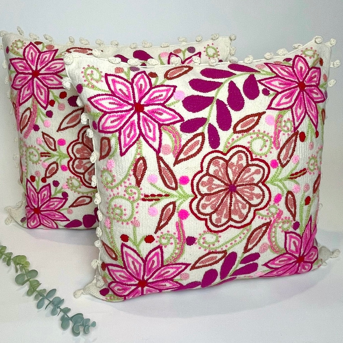Floral Hand Embroidered Pillowcase, Pink Fields image 0