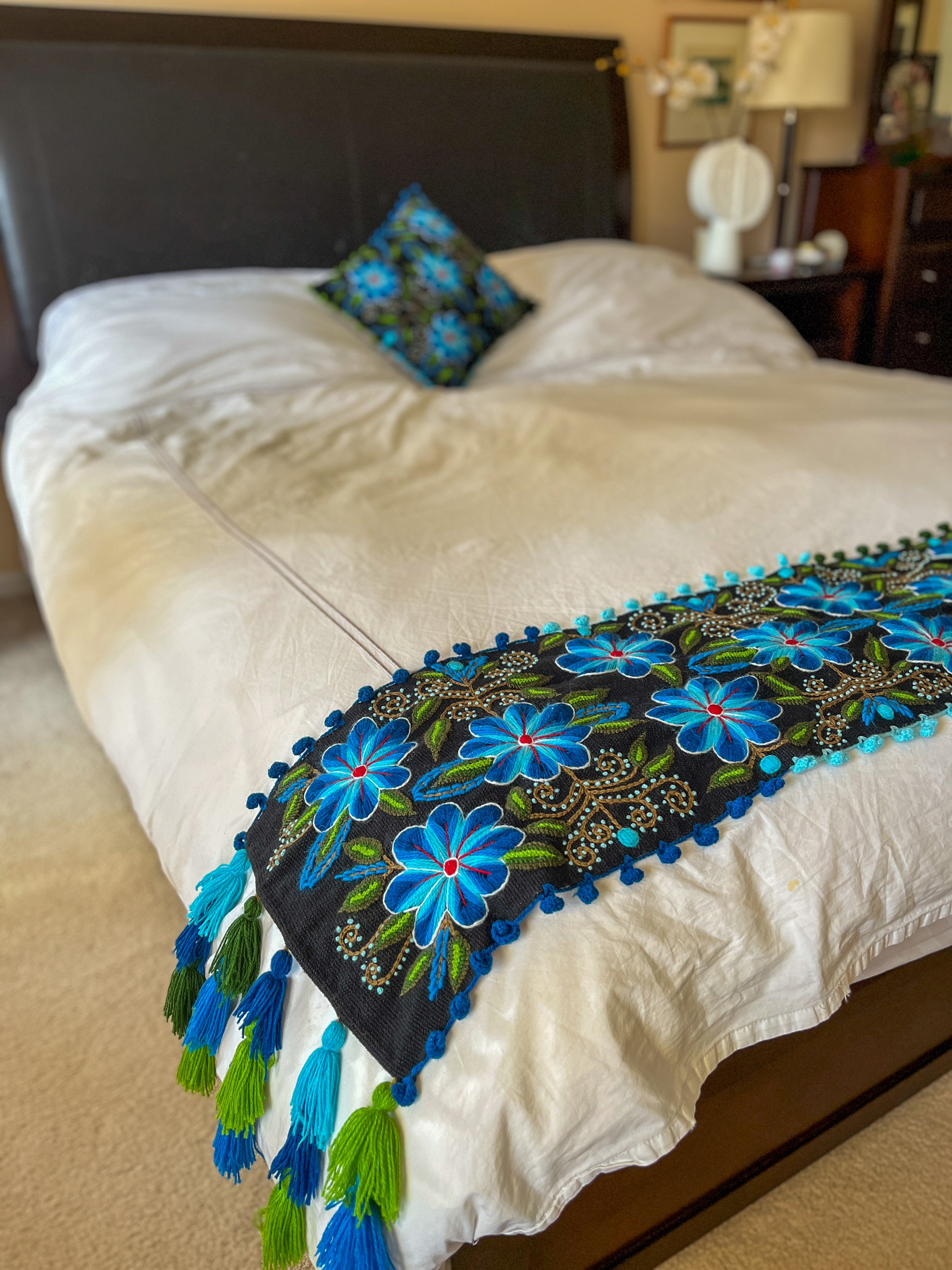 Floral Embroidered Pillowcase, Black Teal image 2