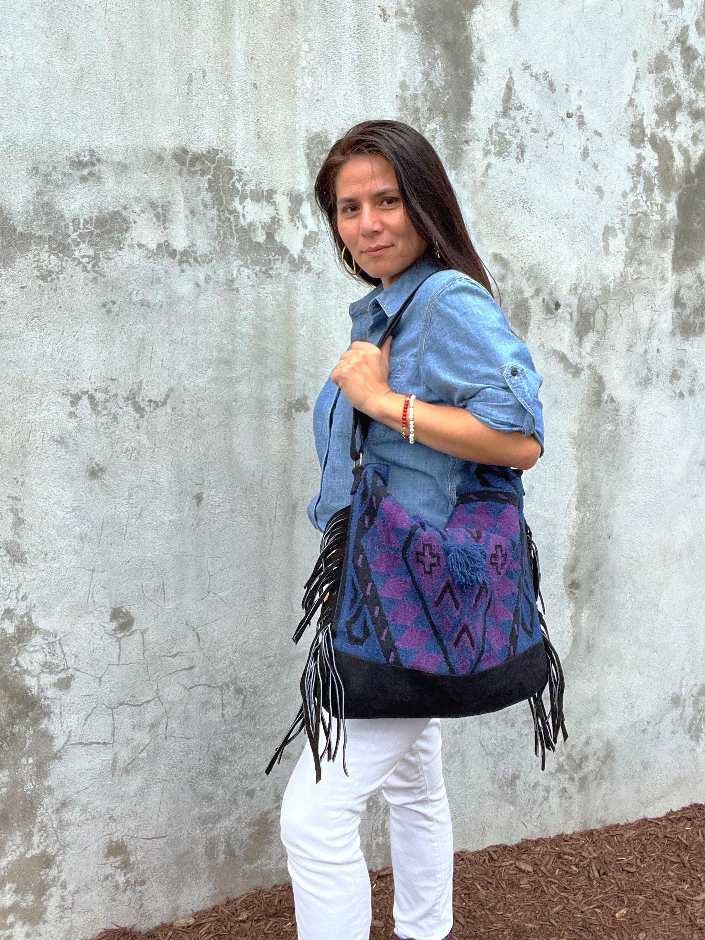 Infinita Fringe Bag Blue Suede image 3