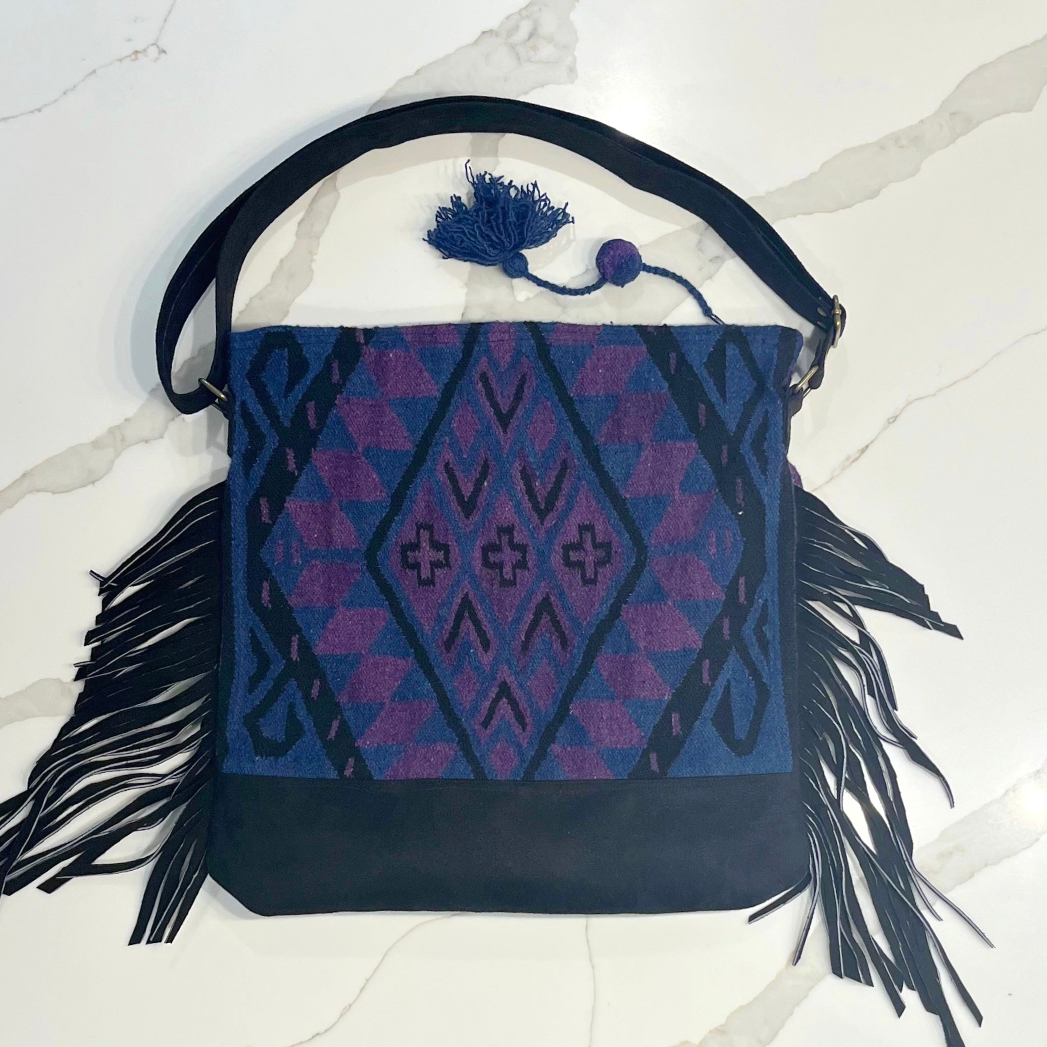 Infinita Fringe Bag Blue Suede image 1
