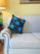 Floral Embroidered Pillowcase, Black Teal image 1