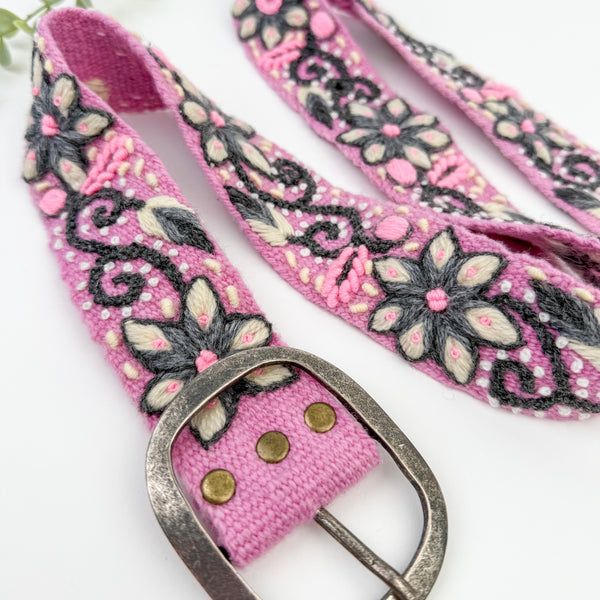 Pink Magnolia Wide Embroidered Belt