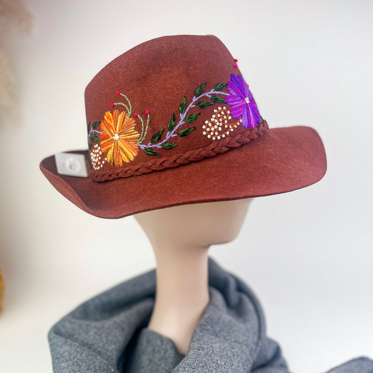 Peruvian hat/Andean hat/ handmade embroidery made by artisan/ floral style Unique hand-embroidered hat, made by a talented artisan from  main image 2