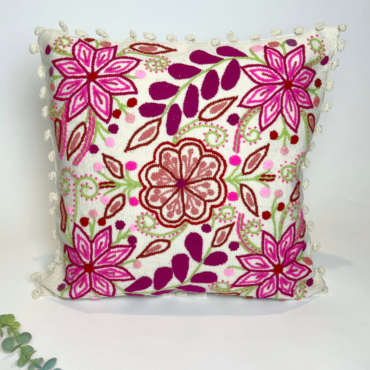 Floral Hand Embroidered Pillowcase, Pink Fields image 1